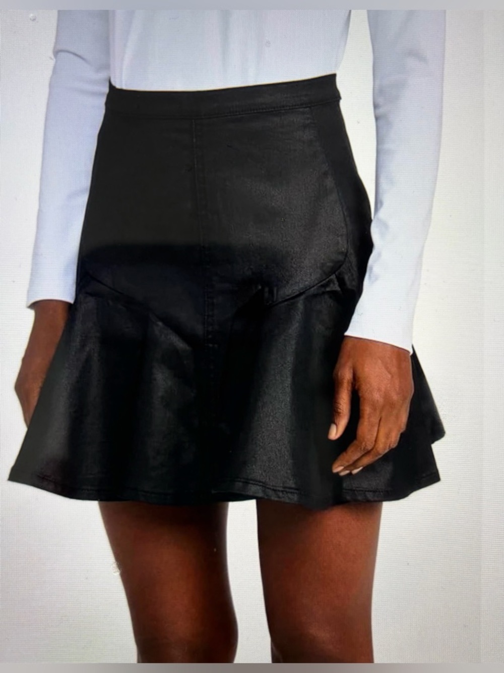 7 For All Mankind Size :27 Coated Denim Black Flared Women's Mini Skirt